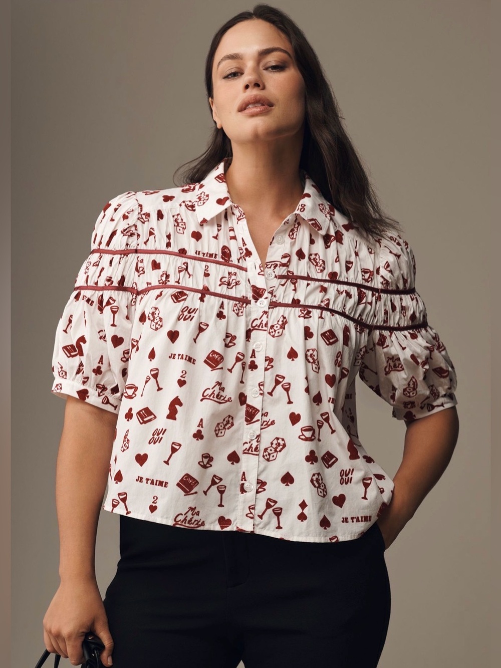 Maeve White Leandra Flocked Shirred Yoke Blouse by Maeve - Picture 5 of 10